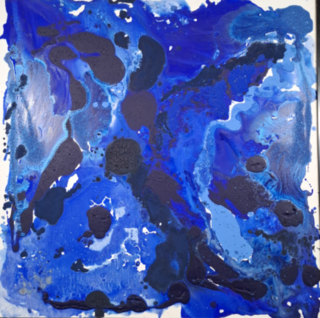 Acryl schilderij op doek, Maya Wildevuur, Compositie blauw, 1993
